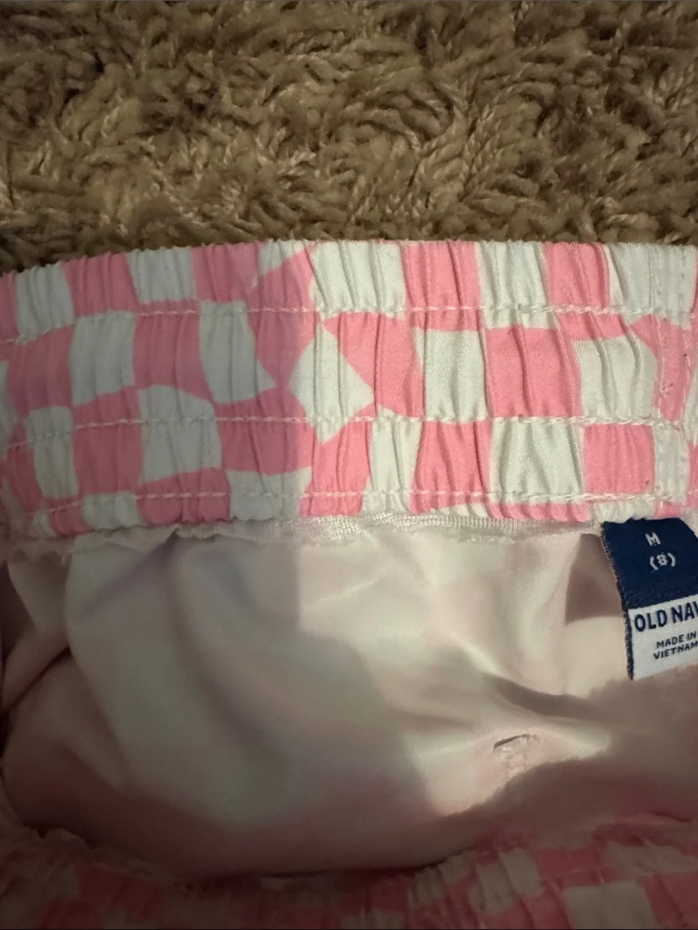 Old Navy Boys Pink & White Checker Swim Trunks